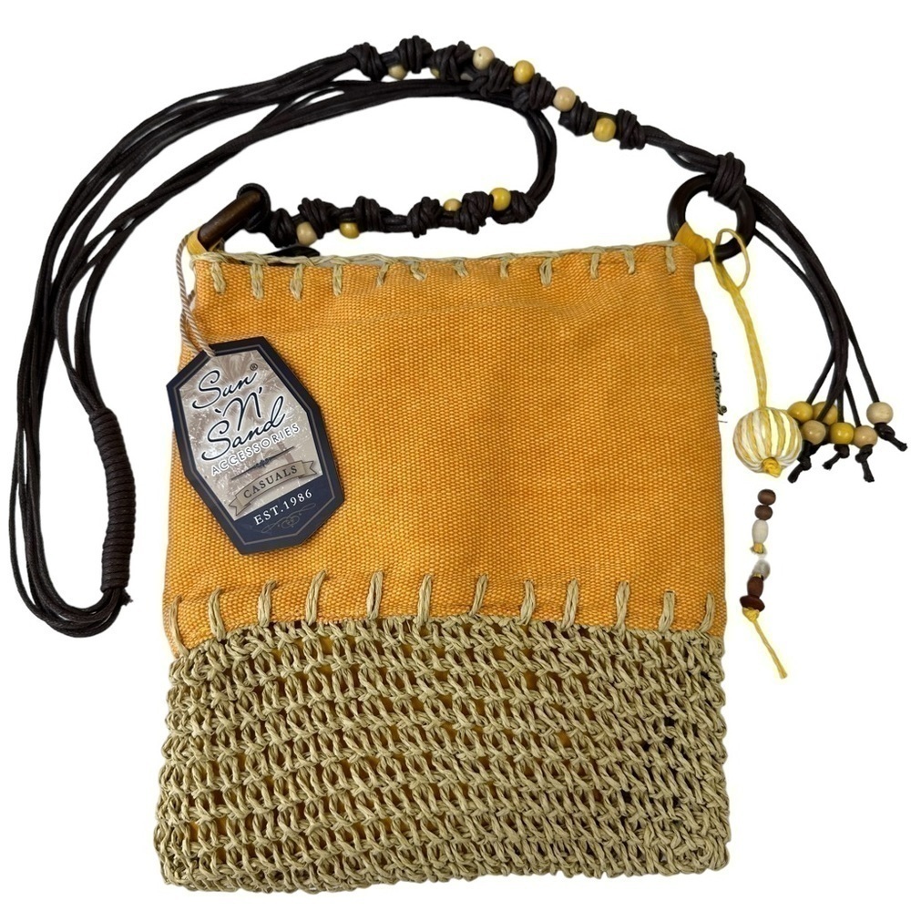 Sun N Sand Boho Chic Crossbody, Raffia, Yellow Gold